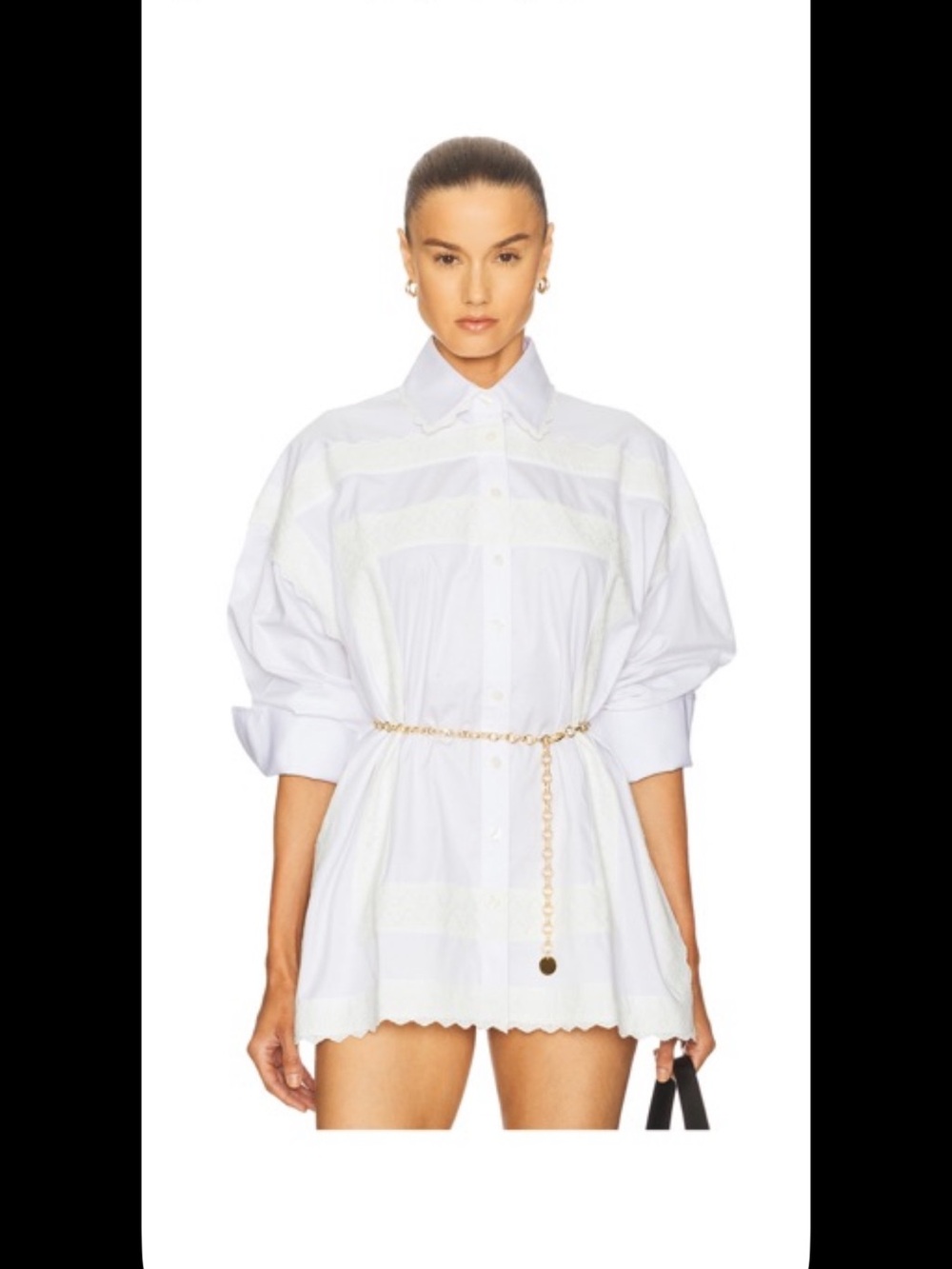 Helsa - Summer Overshirt with vintage Swiss embroidered lace in white